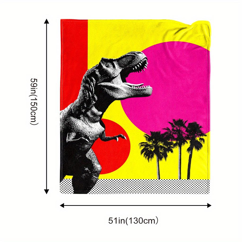 Retro dinosaur palm pattern Flannel printed blanket suitable for all seasons suitable for living room office sofa and travel