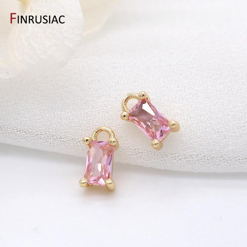

14K Gold Plated New Beautiful Zircon Crystal Mini Charms For Jewelry Making Earrings Making Accessories Wholesale 4 pieces розовый
