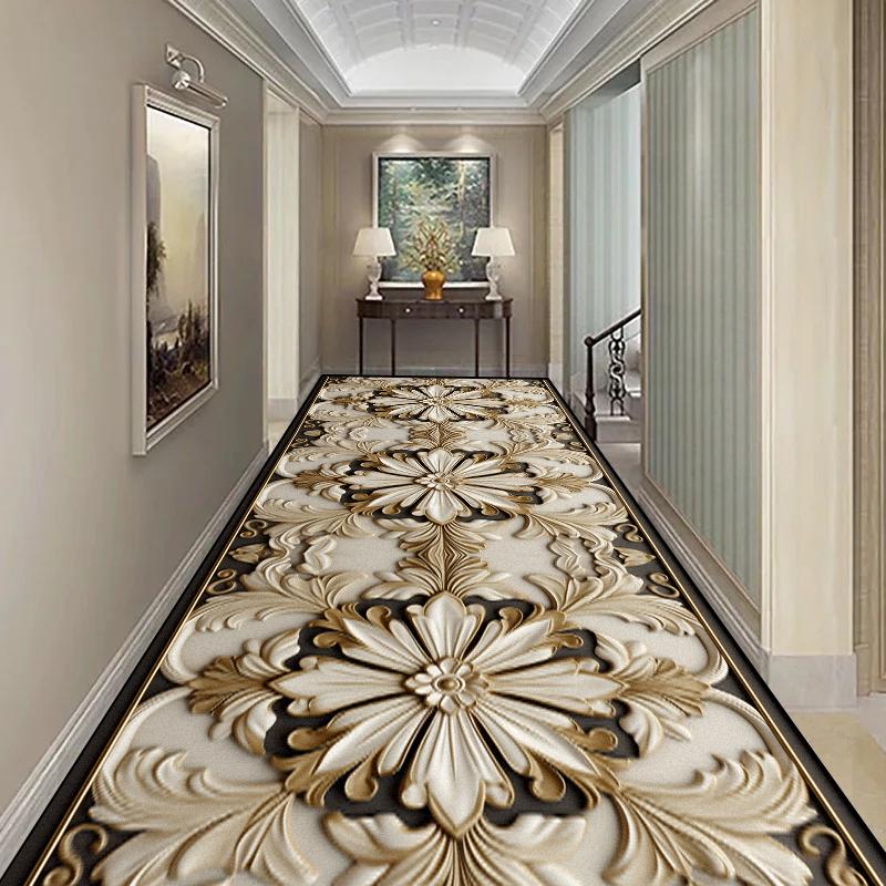Luxus Langer Flurteppich Rutschfester Treppenläufer Europäischer Stil Treppenhaus Flur Teppich Waschbarer Läufer Anpassbarer Gangteppich