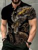 Men's Outdoor Short-Sleeve Polo Shirt, Available in Multiple Sizes, Men's Lapel Polo with Black Base and Giant Dragon Print, Men's Top, Slim Fit,