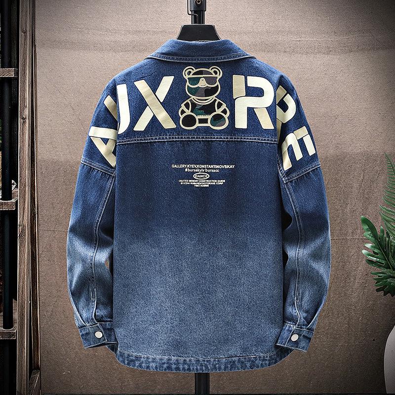 Męska kurtka dżinsowa z gradientem 2022 – Wiosenno-jesienna moda młodzieżowa, casualowy płaszcz z nadrukiem