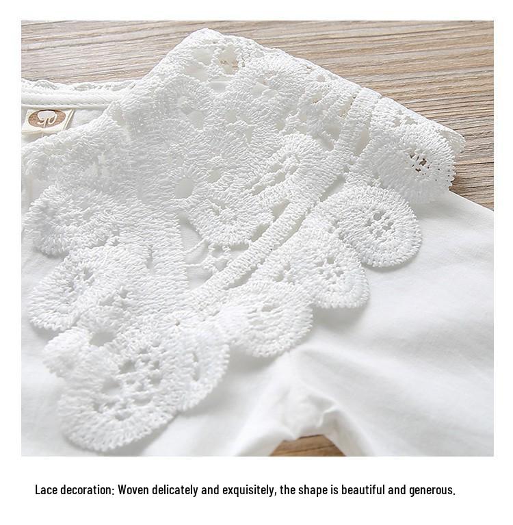2022 Girls' Long Sleeve Lace White Shirt - Casual Spring Toddler & Student Apparel