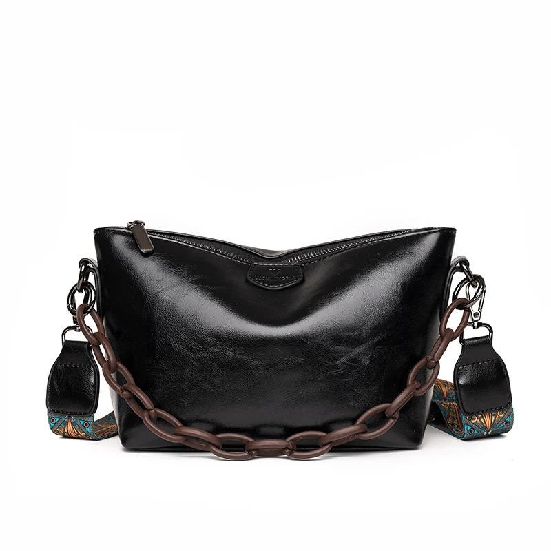 Sacs à bandoulière Vintage en cuir ciré à l'huile pour femmes, Sac à main de luxe avec chaînes de styliste, fourre-tout souple, nouvelle collection