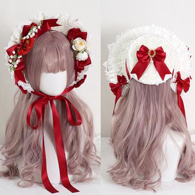 Vintage Victoriaanse Kantbloemen Strooien Hoed Lolita Meisje Bonnet Gerimpelde Pet Kant-up Verstelbaar