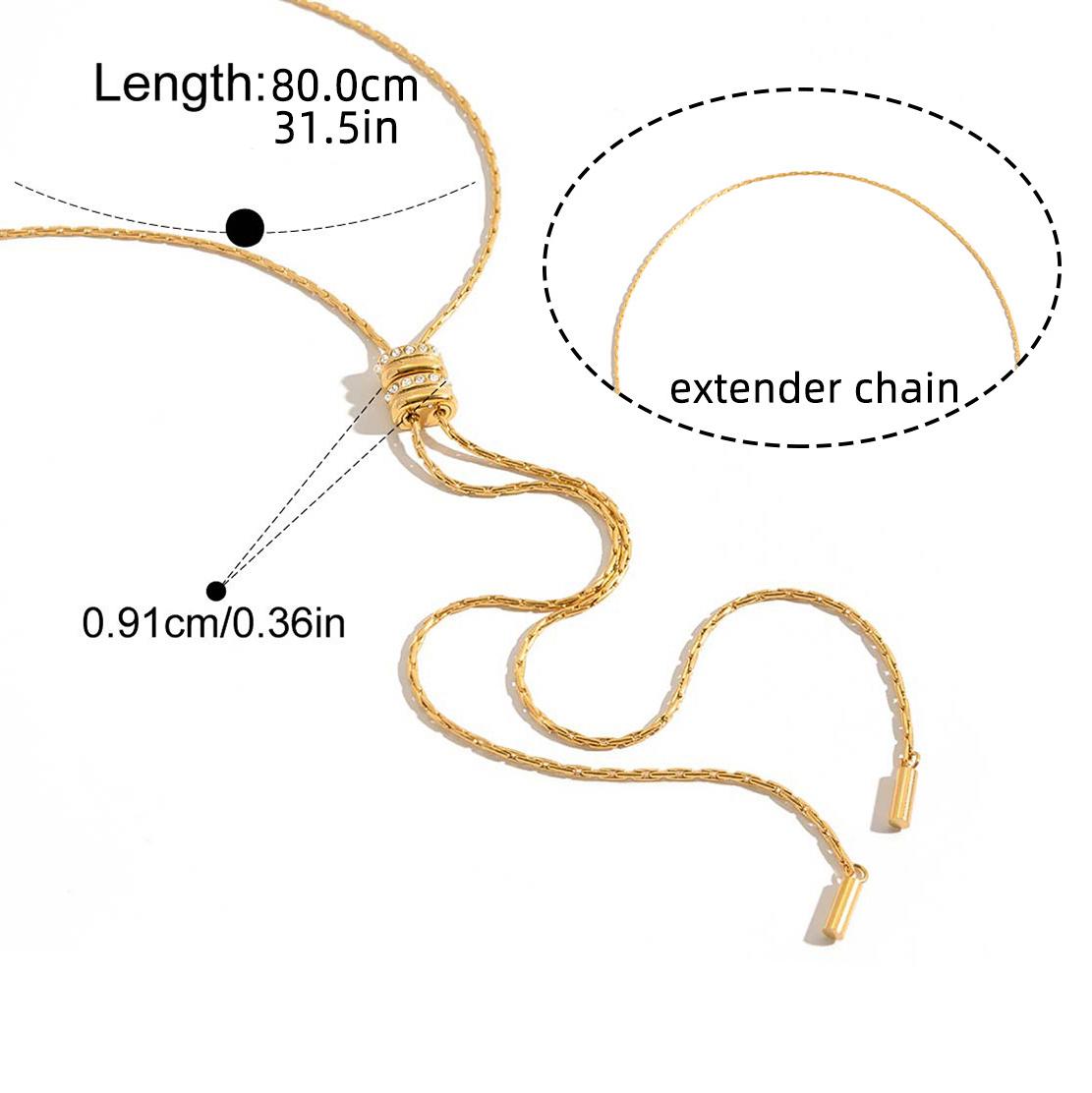 Chic Designer-Style PVD Plating Slider Necklace Accessory Women s Stainless Steel Sweater Chain золотой