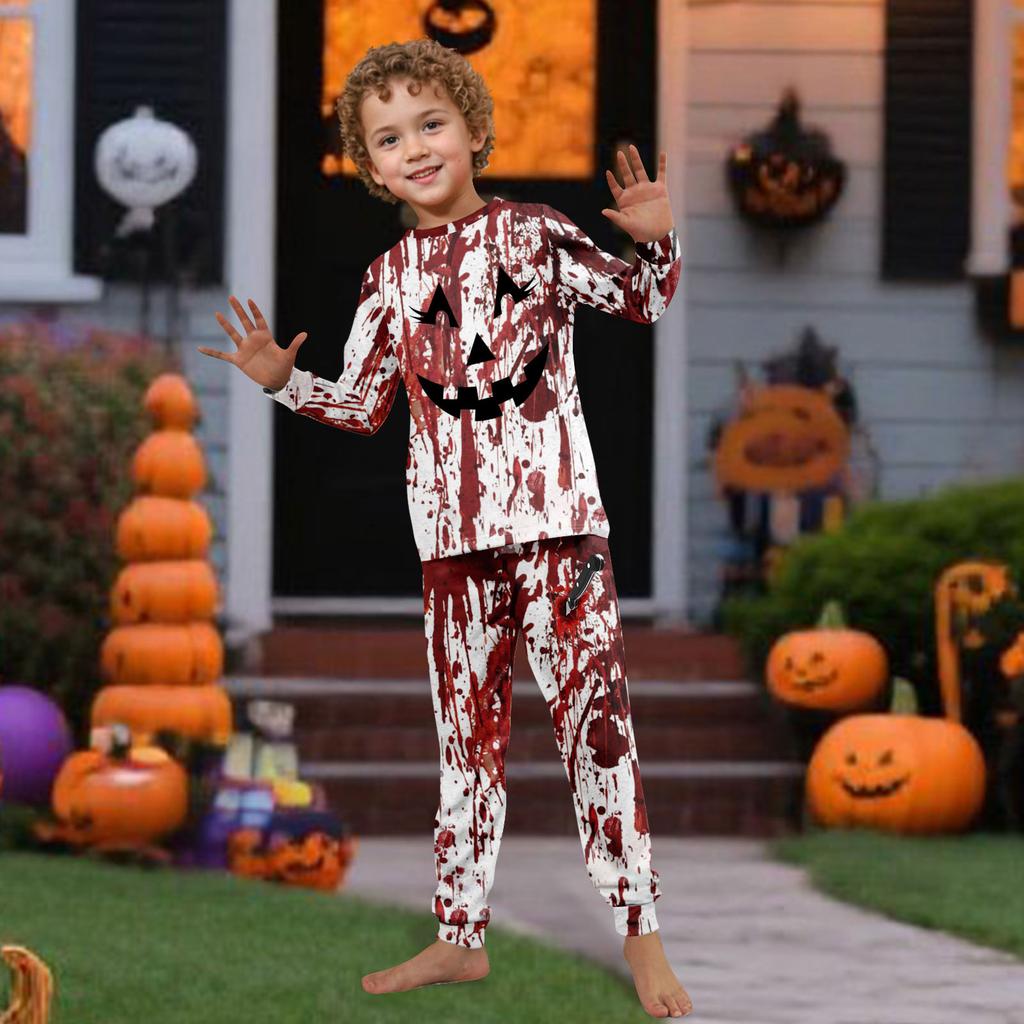 Print Cute Family Set Pajamas, Home Clothes, Family Set Long Sleeve Top Pants Set