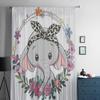 Cute Elephant With A Floral Wreath Tulle Curtain For Living Room Sheer Valance Curtain For Kitchen Bedroom Window Drapes