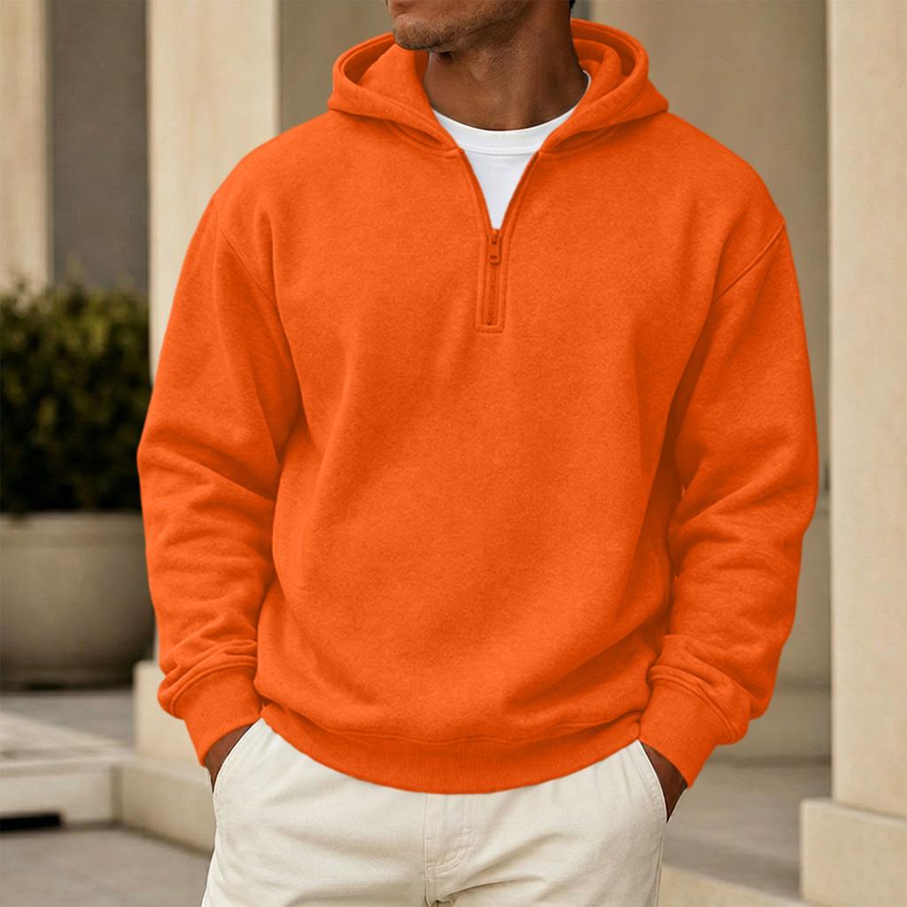 Men's Casual Hoodie Sweatshirt with Zip Collar, Multi-Pocket, Long Sleeve