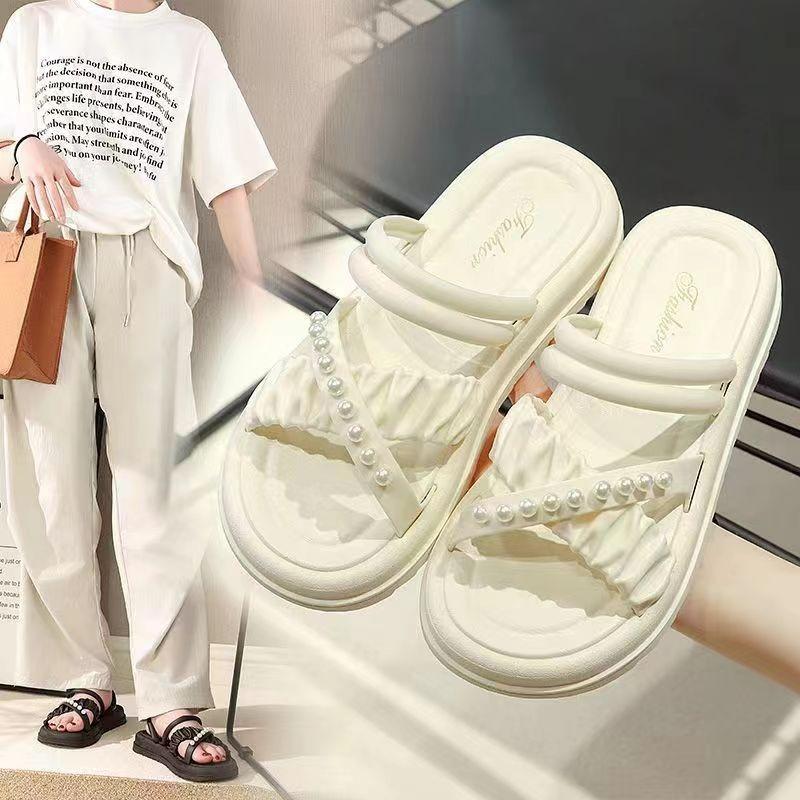 New pearl two wear thick-soled slippers women's fashion versatile cool slippers summer