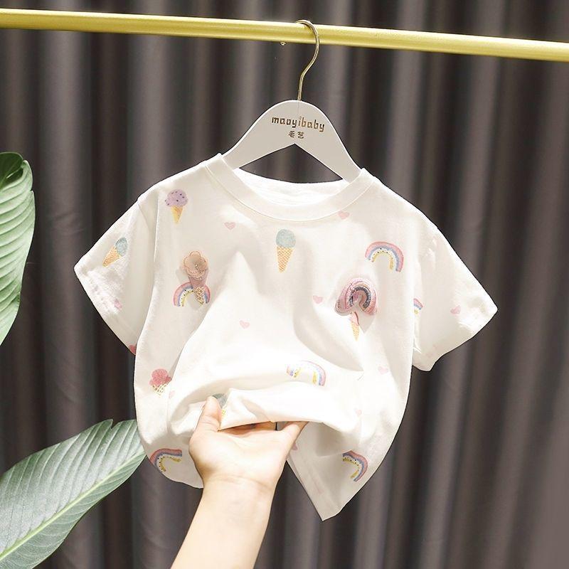 Girls' Short Sleeved T-shirt Thin Children's Summer Clothes Summer Clothes Half Sleeved Top