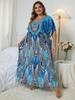 Bohemian Long Dress Blue Womens Kaftan Oversized Beach Cover Up Swimsuit Vacation Hot Selling Chic Breathable House Dress