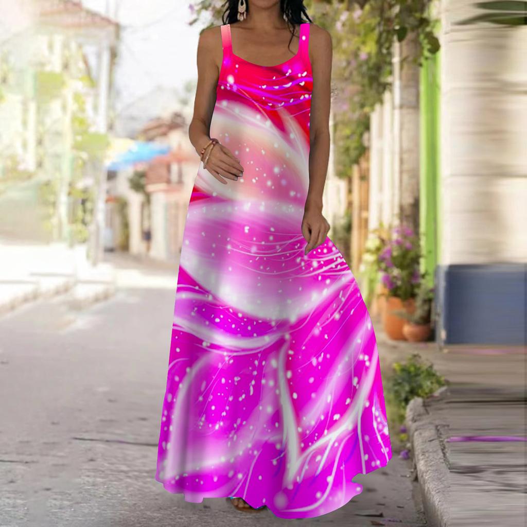 Women's Slip Dress Maxi Long Dress Fluorescent Leaves Print Dress Spring & Summer V Neck Leisure Vacation