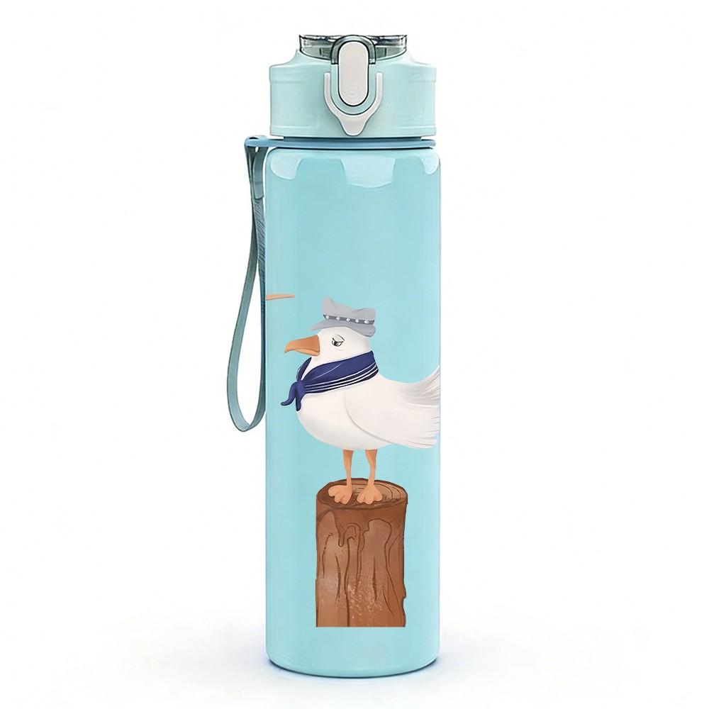1PC Three Wooden Seagull Bird Print 750ml Color Plastic Sports Water Bottle Leakproof Flip Straw Lid Suitable for Sports Office Home Use