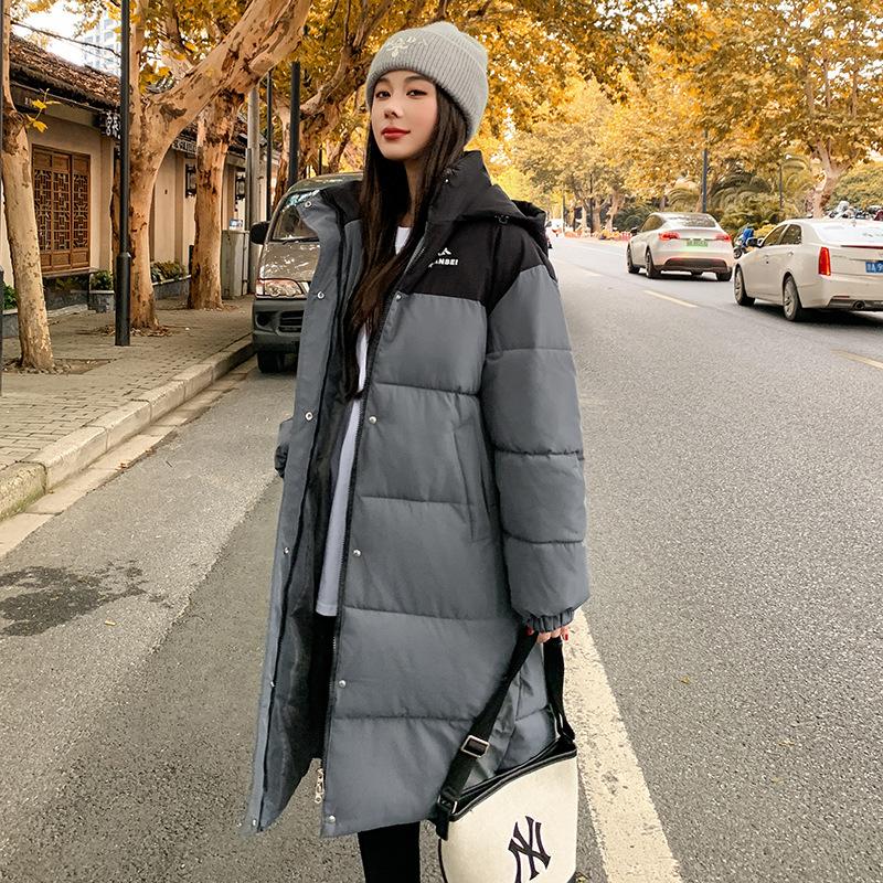 

Новая женская зимняя длинная утолщенная свободная куртка-пуховик с цветными блоками 2025 года зимняя хлопковая куртка куртка XL серый