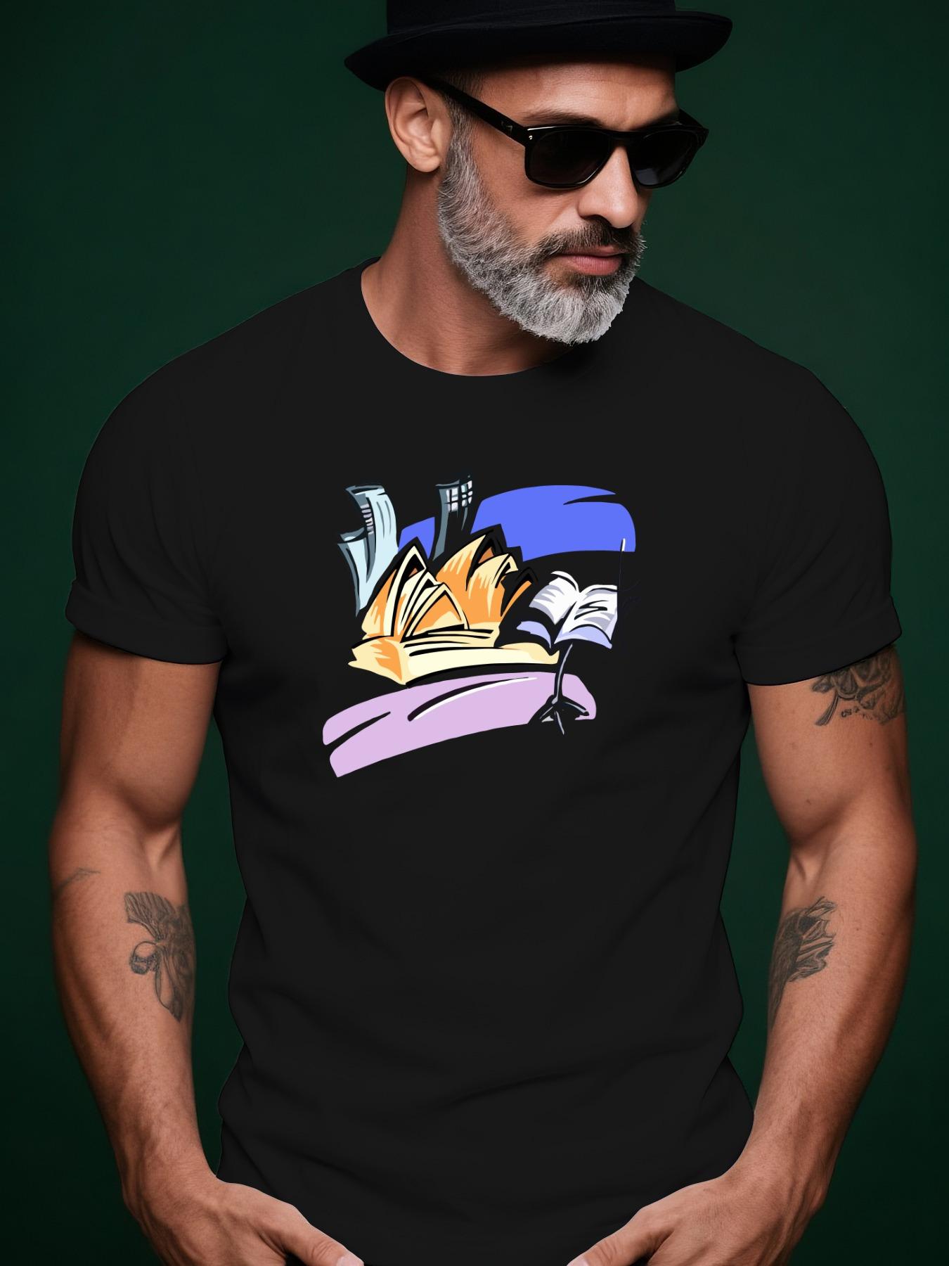 Summer Casual Short-Sleeve Tshirt with Mountain And Book ... XL