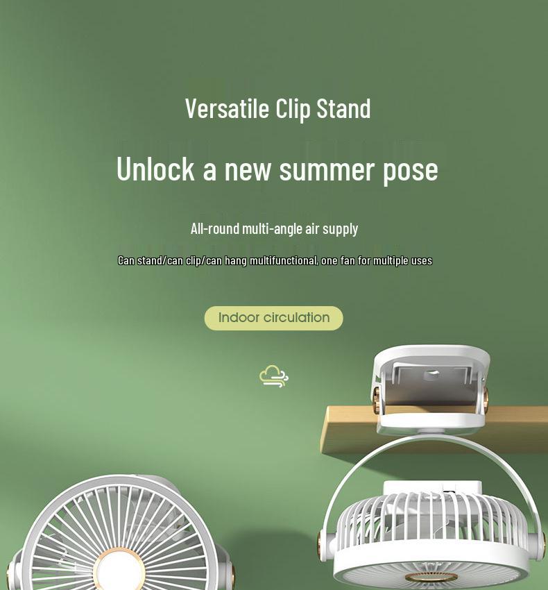 Portable Multifunctional Clip Fan with Night Light & USB Charging for Dorms and Desktops