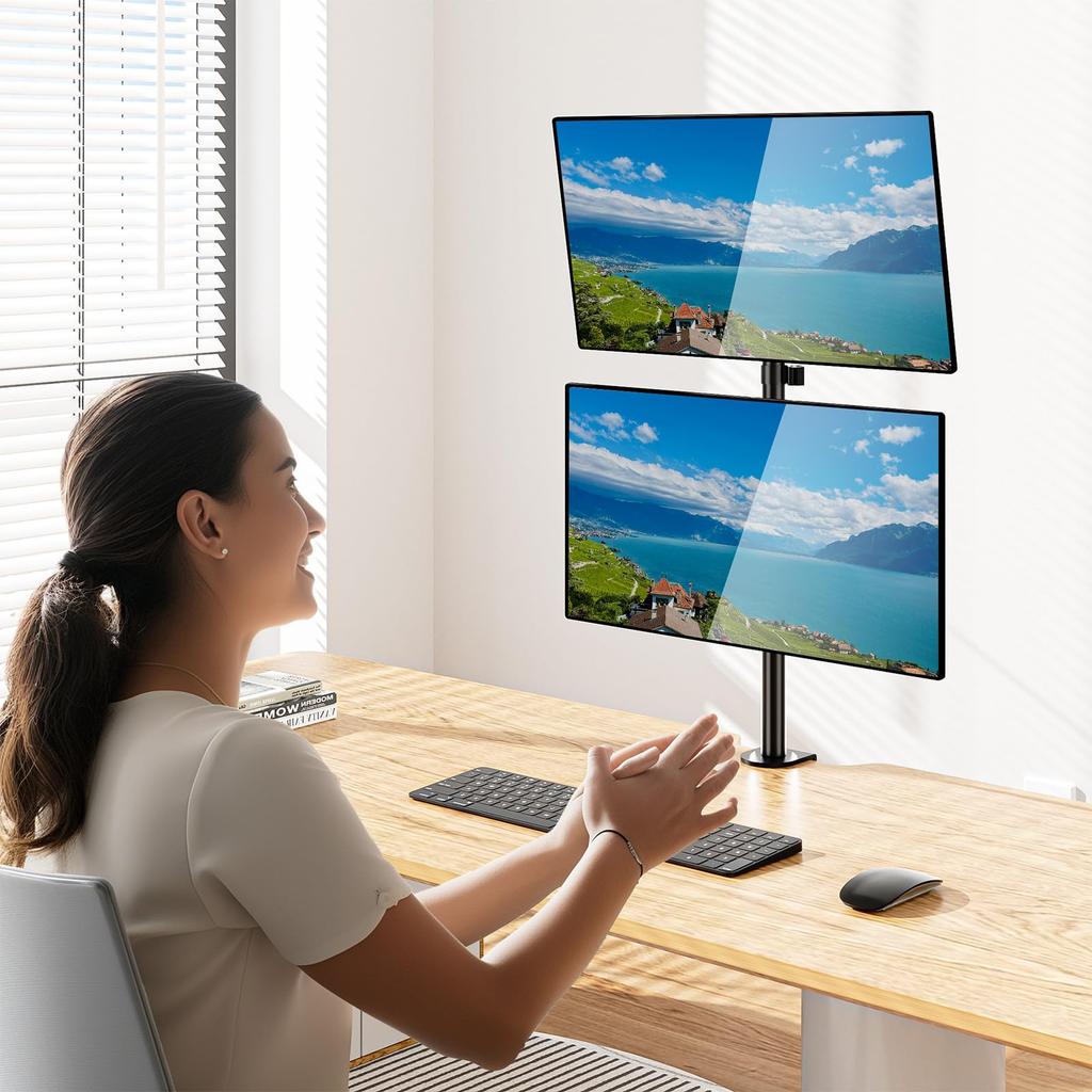 WALI Dual Monitor Desk Mount Stand for LCD/LED Flat Screen TVs, Vertical Position, Two Monitors, 27" with Grommet Base (M002XLS), Black