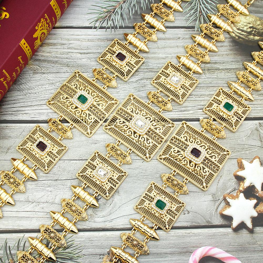Gold Color Elegant Belt Square Crystal Waist Chain For Women Bride Dress Metal Chain Belt