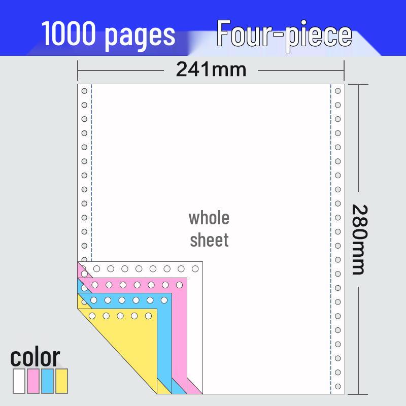 241-Pin Four-Part Computer Printing Invoice Paper - 1000 Sheets, Two-Fold & Three-Fold
