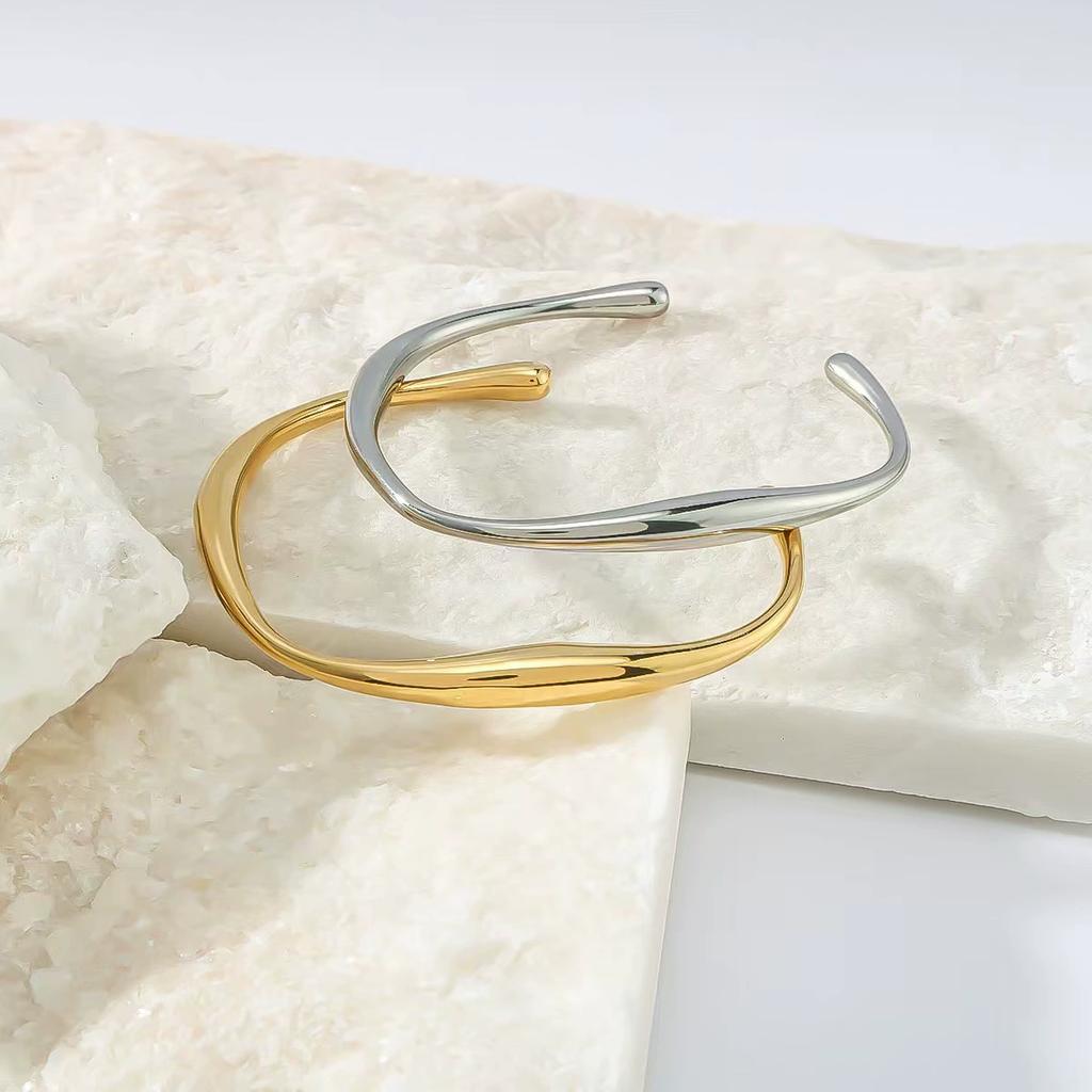 316 Stainless Steel Wrist Opening Bracelet Bangle For Women Gold Color Handmade Cast Statement Brand Party Jewelry