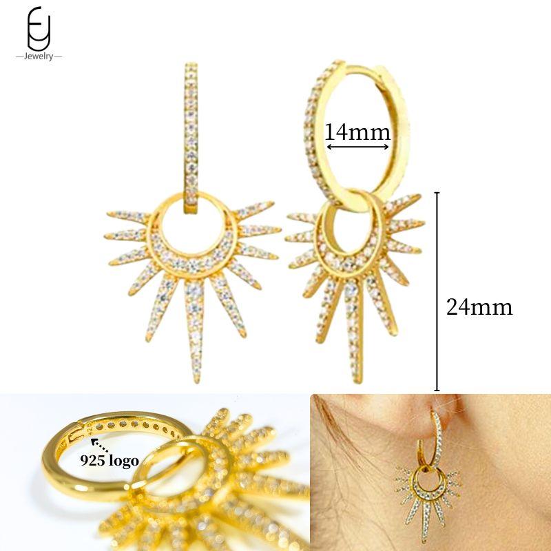 925 Silver Ear Needle White Crystal Gold Earrings for Women Luxury Water drop/Heart/Flower Pendant Earring Fine Jewelry