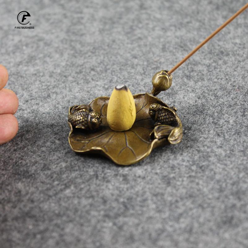 Antique Copper Incense Stick Holder Couple Fishs Lotus Small Ornaments Creative Vintage Brass Censer Home Decor Incenses Burner