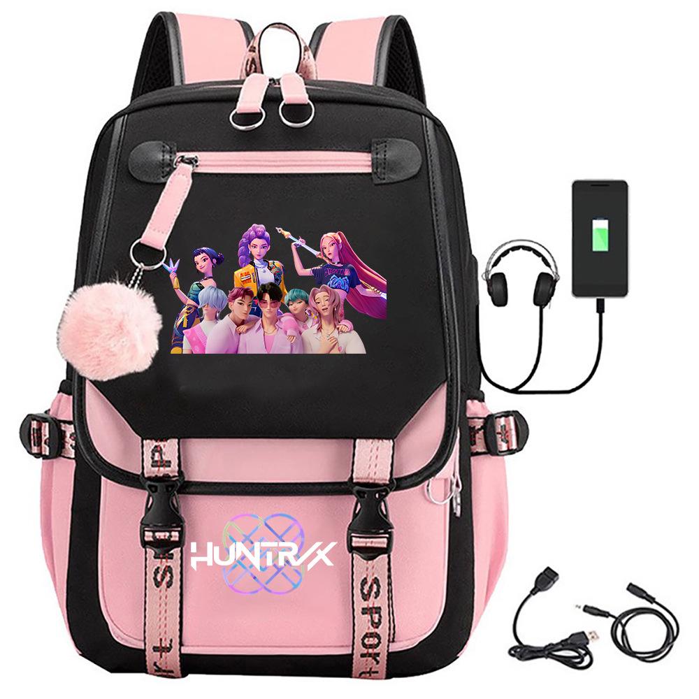K-pop Demon Hunter Girl Group Backpack with Pompom - School and Campus Edition