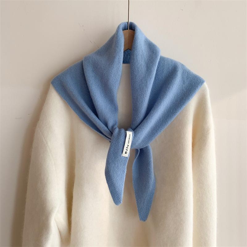 Wool knitted triangle scarf shawl women's autumn and winter thermal headscarf multi-functional thermal versatile small scarf women