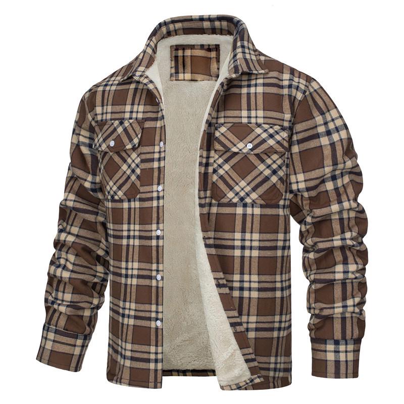 Men's Plush Plaid Lapel Jacket 2026 – Long-Sleeved, Single-Breasted, Loose Fit
