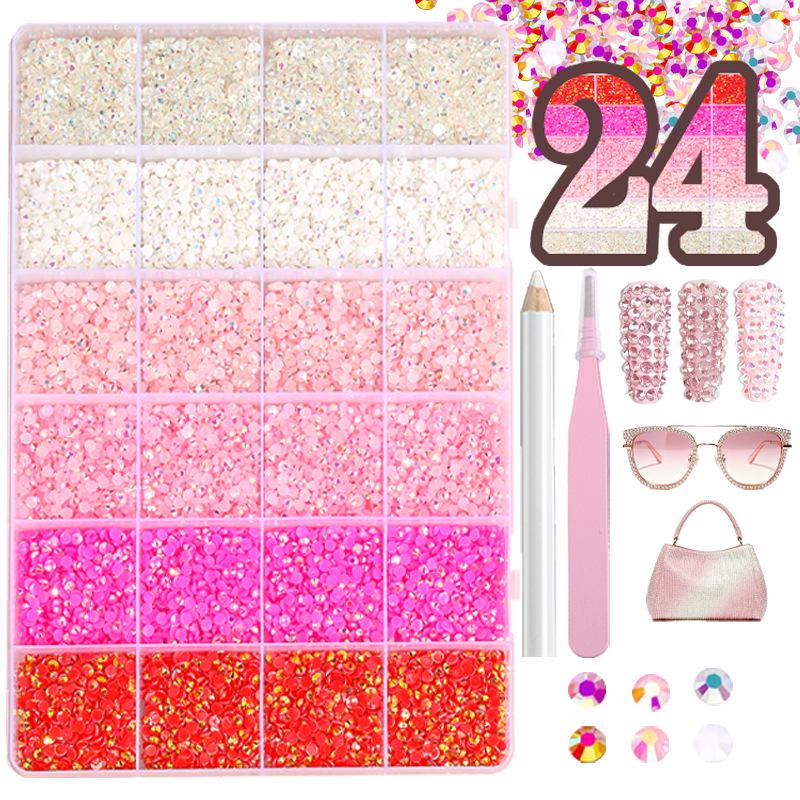 Fluorescent AB Resin Flat-Back Rhinestones for Nail Art - Mixed Sizes