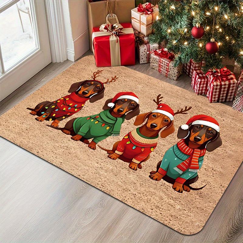 VIKAMA Spitz Dog Christmas Door Mat Cartoon Entrance Kitchen Non-slip Floor Mat Indoor Outdoor Carpet Home Decoration