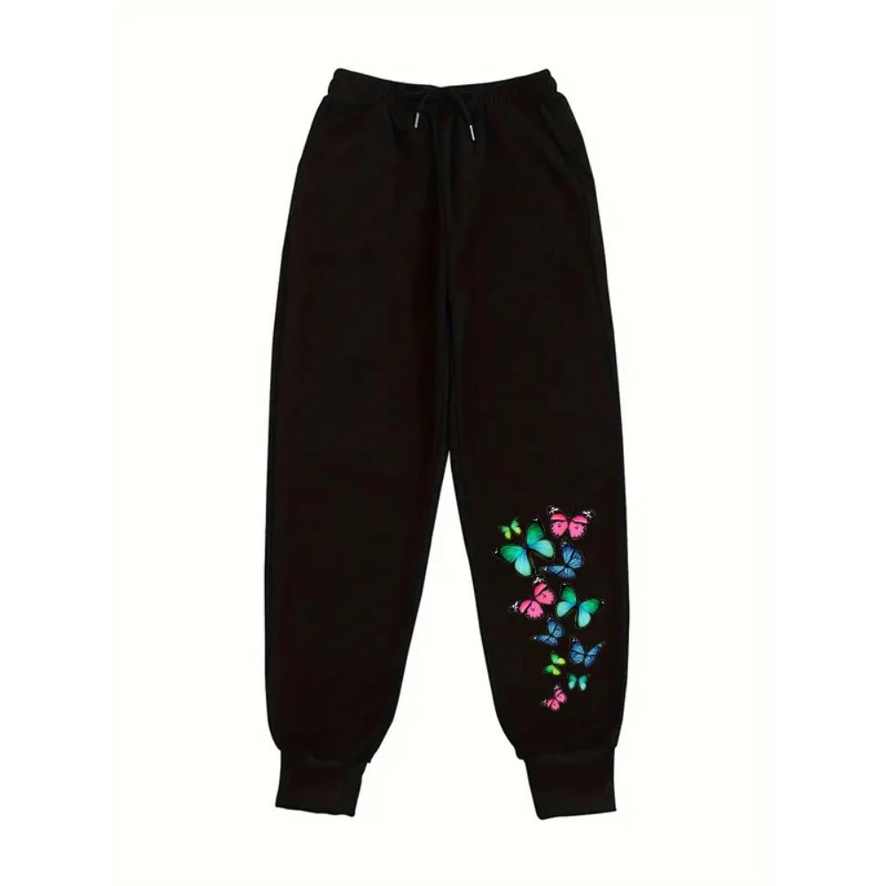 Women's Casual Sports Pants, Urban Fashion Butterfly Print Pants, Comfortable Home and Outdoor Sports, Fashionable Jogging Pants