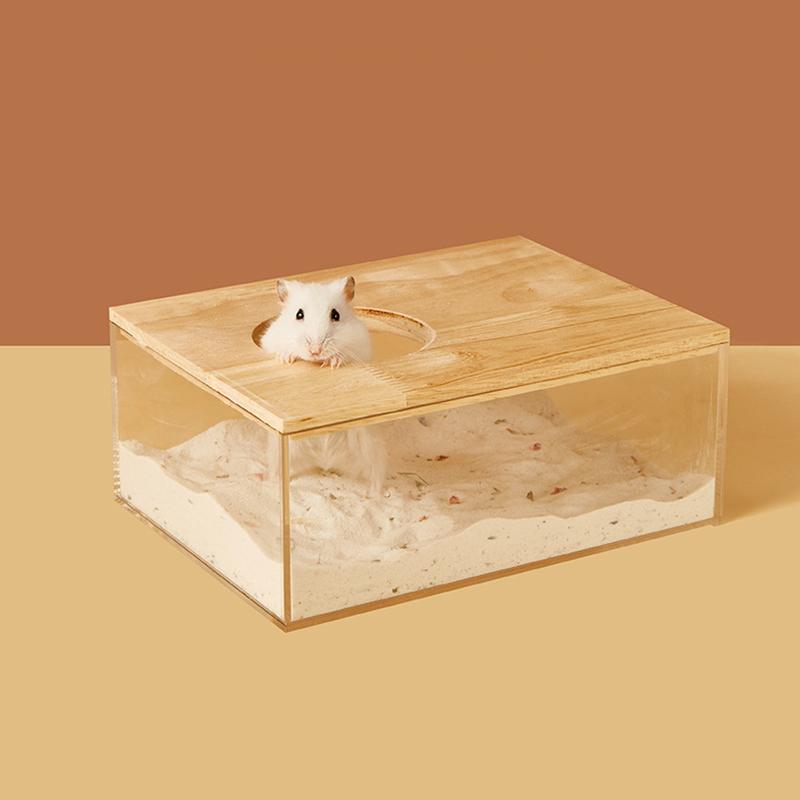 Casă pentru hamsteri, ascunzătoare transparentă pentru hamsteri, recipient pentru baie cu nisip pentru hamsteri cu scară, accesorii pentru hamsteri pitici, nisip PET