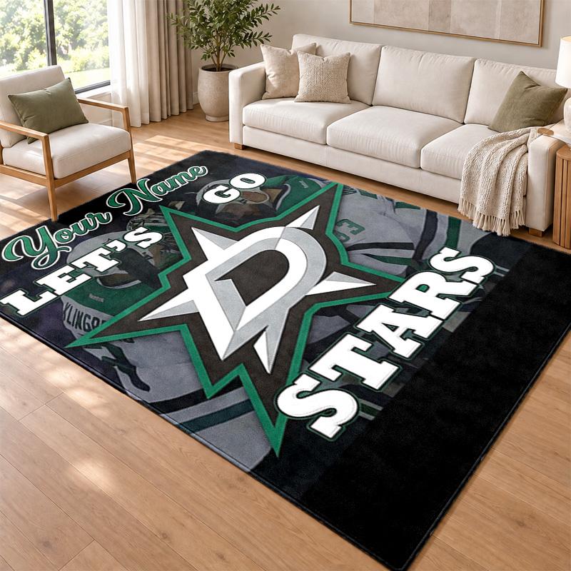Dallas Stars Custom Name Personalized Rug Non‑Slip Doormat Floor Carpet Housewarming Birthday Gift for Family Friends