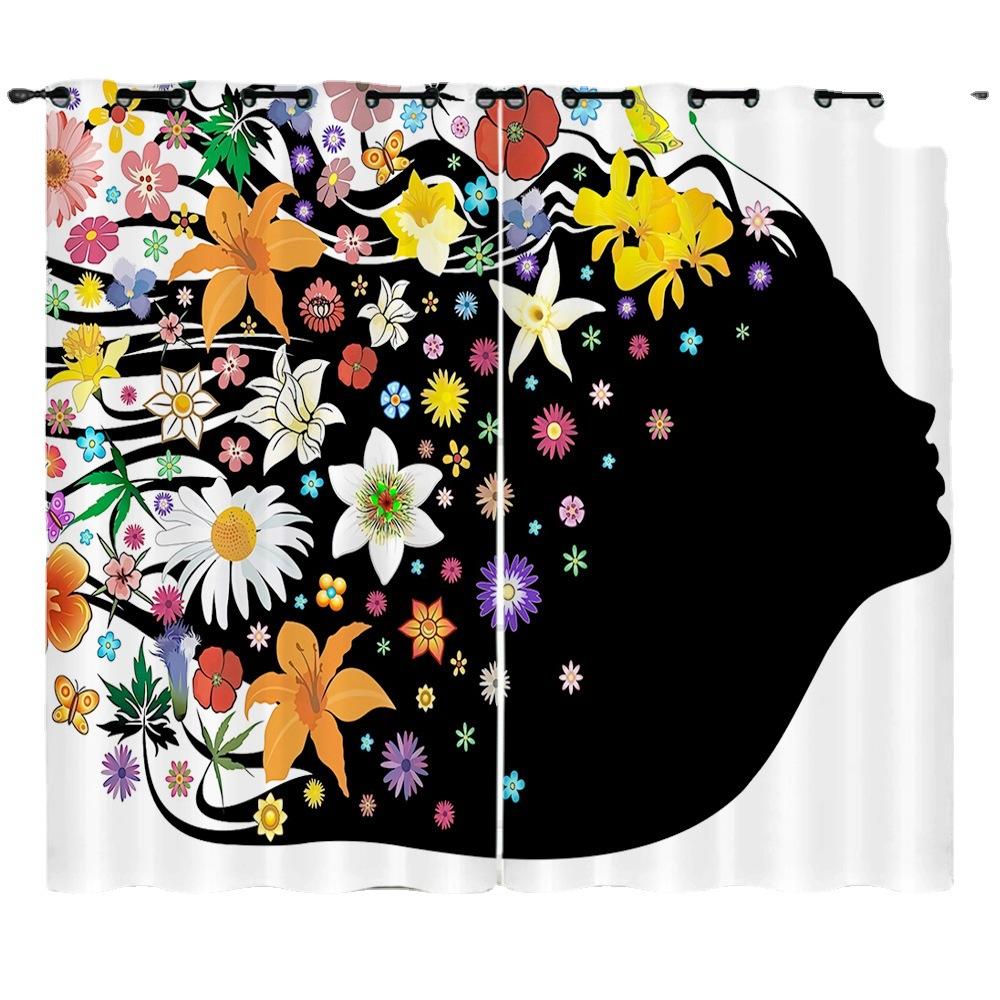 Curtain Creative Avatar Projection Close-Up Flower Digital Printing Blackout Curtain Punching