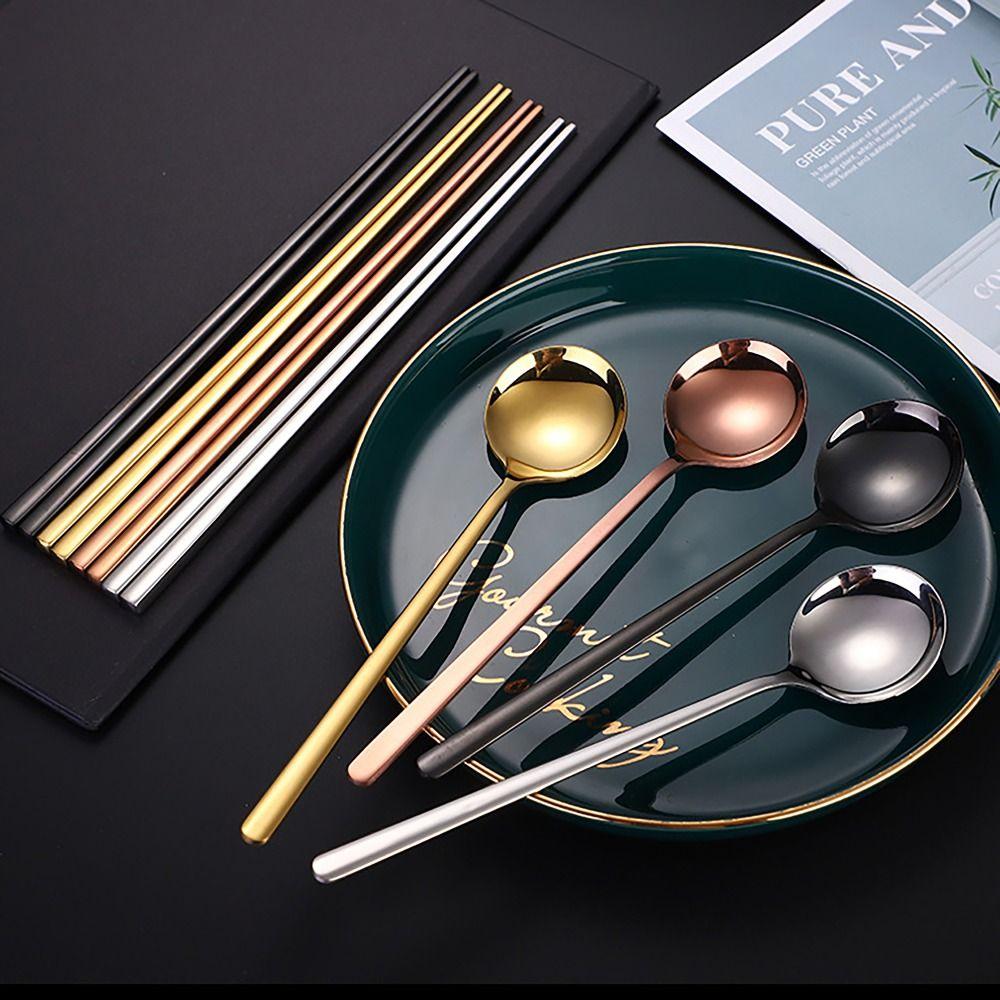 Tableware Dinnerware Spoons Chopsticks Stainless Steel Soup Spoon for Student Home Kitchen Office