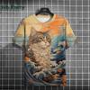 Vintage Cat Pattern Print Short Sleeve T-shirts Man Cat Print Custom T Shirt Vintage Shirts Graphic Tee Men's Summer Clothes Tee