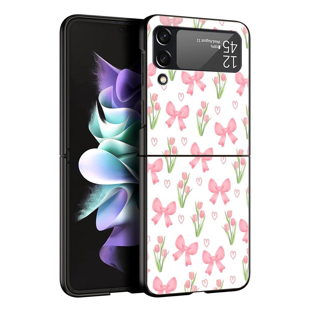 Phone Case for Samsung Galaxy Z Flip 3 4 5 6 7 Folding Shell For Samsung Z Flip4 Flip5 PC Hard Cover Soft Pale Little Flower