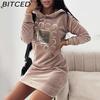 BITCED Women's Casual Hooded Pullover V-Neck Sweatshirt with Printed Long Sleeves and Fitted Top