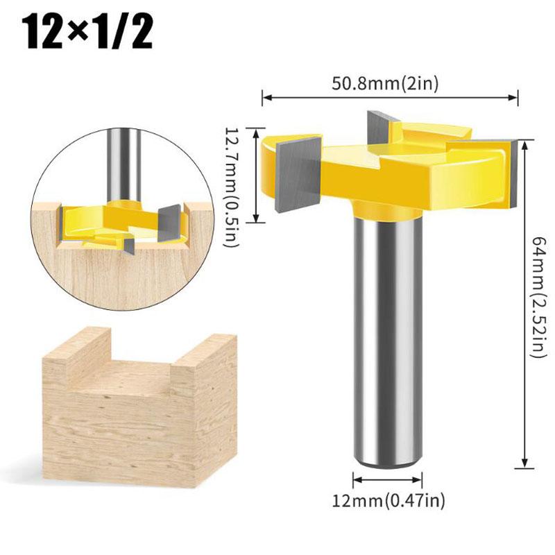 Three-point T-Cutter Sole Clearing Router Bit Slotted Cutter Four-point Slotting Cutter Woodworking Tools 1/2 Inch 12mm Shank