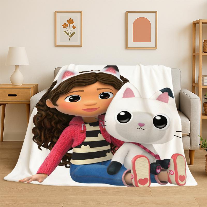 Cartoon Gabby Dollhouse Girl Flannel Blanket Soft Warm Throw Blanket for Bedroom Living Room Bed Travel Camping Picnic Kid