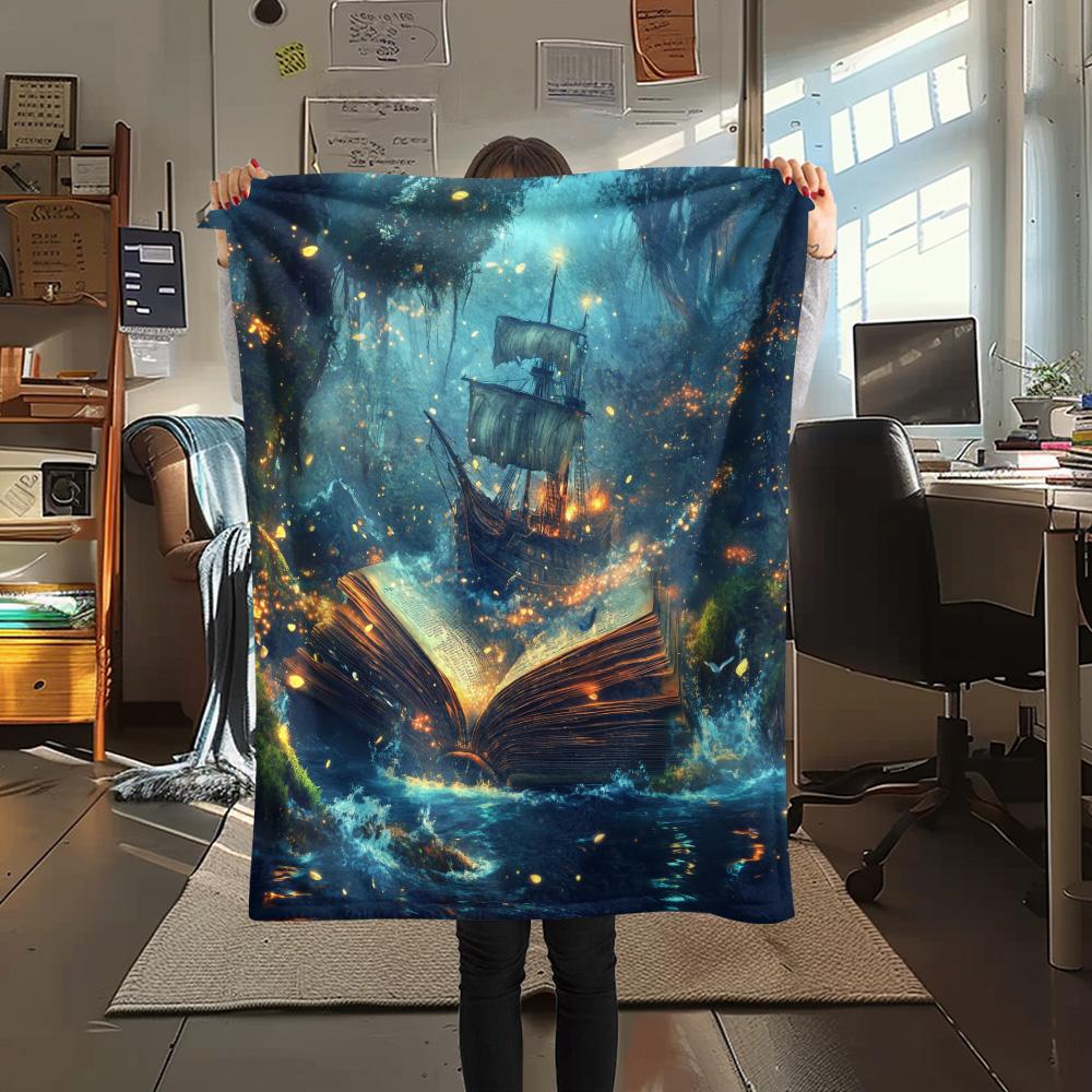 Glowing Books  Print Flannel Blanket, High Quality Comfortable for All Seasons, Home Decor, Warmth and Comfort