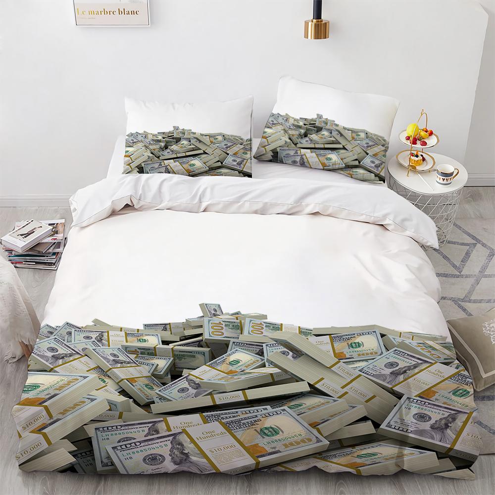 3D Modern Bedding Set Dollar Motif Printed Duvet Cover Vivid Comforter Cover 2/3 Pieces Money Pattern Funny King Queen Size