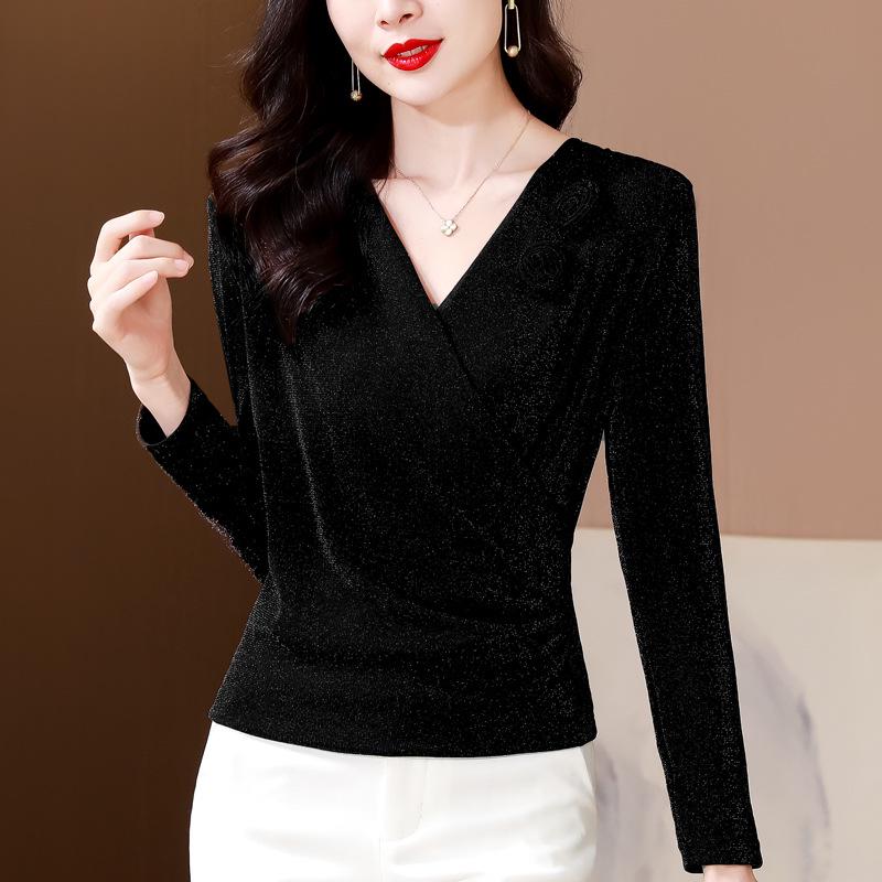 Women's Slim-Fit V-Neck Mesh Floral Blouse - Versatile, Stylish, Age-Defying