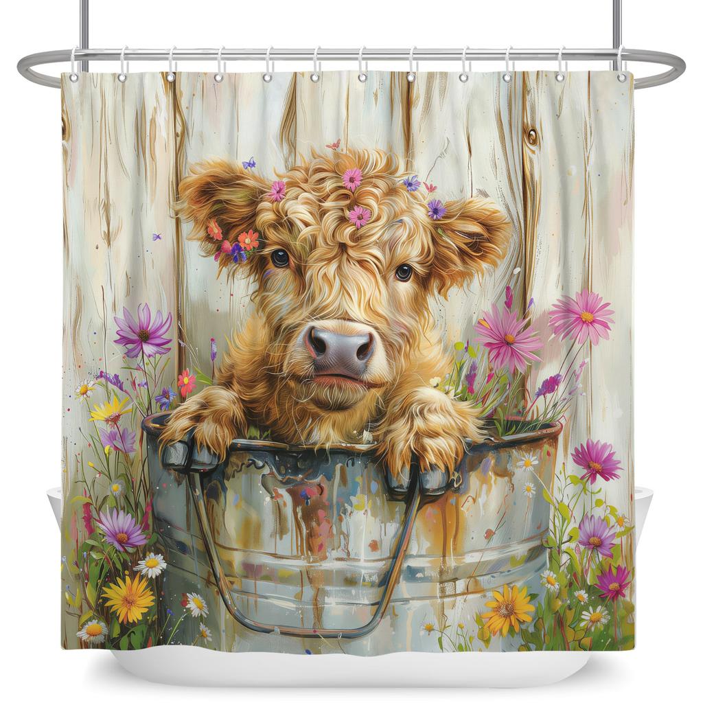Fresh Pastoral Style Bathroom Shower Curtains Sunflower Calf Bathtub Bathroom Waterproof Curtain With Hooks Polyester Curtains
