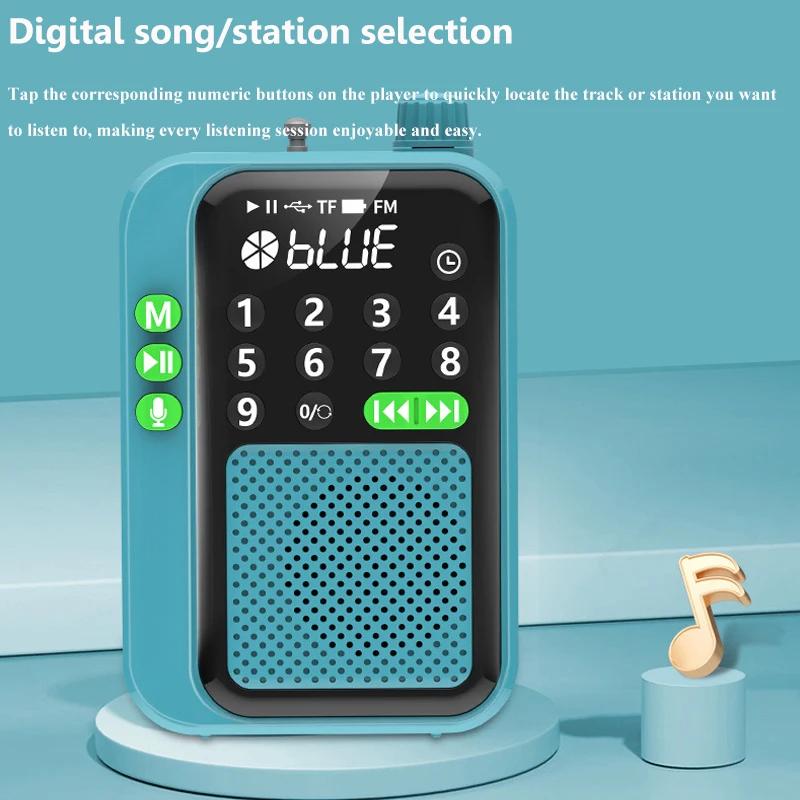 Mini Pocket FM Radio High Sensitivity Digital Radios Receiver Wireless Bluetooth Speaker with LED Display Recording Sleep Timer