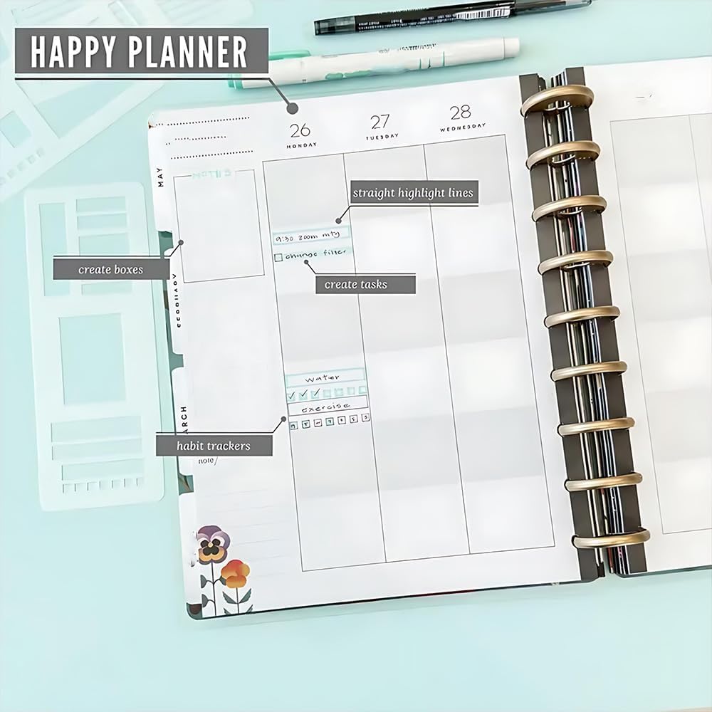 3Pcs Handmade Flexible Record Template Reusable Stencils Drafting Tools For Journaling Checklists Boxes Lines & Daily Planning