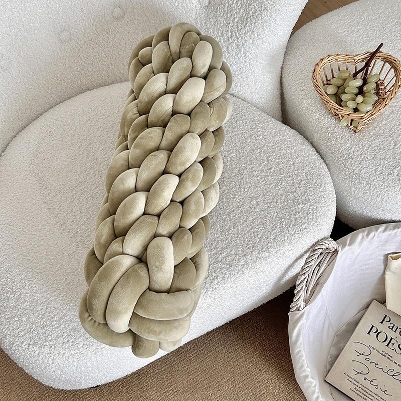 

Плетеные подушки-твист Супермягкие эластичные подушки-цилиндры Подушка для дивана Креативная плюшевая подушка Декор для гостиной Подушки для стульев 40x14CM оливковый