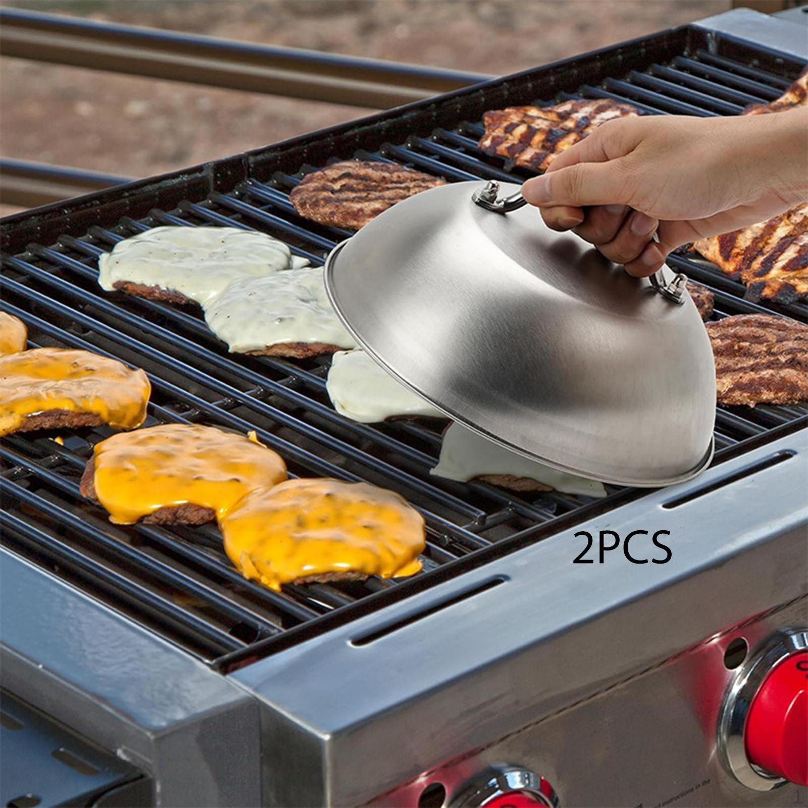 2 Pieces Basting Cover Cheese Melting Dome Round Multifunctional Smashed Burger Griddle Accessory Metal Handle