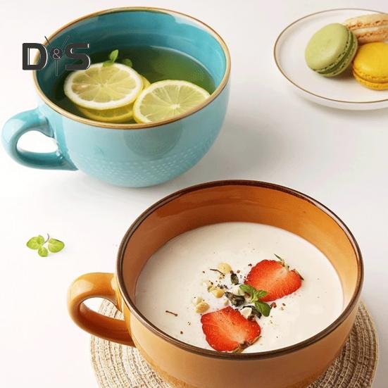 Ciotola da Colazione in Ceramica 700ml Tazza da Zuppa con Coperchio e Cucchiaio Adatta a Microonde e Forno Ciotola da Zuppa di Grande Capacità per Farina d'Avena Noodles